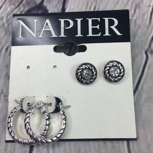 Napier hoop stud Rhinestone earrings set